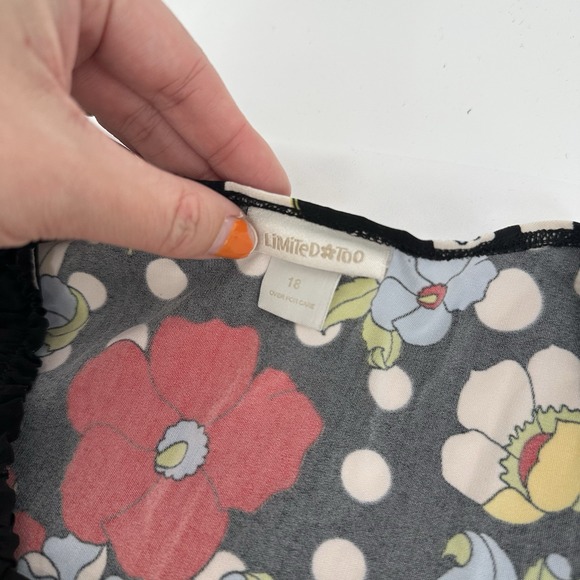 Vintage Limited Too‎ Y2K Girls Dress Size 18 Floral Polka Dot Ruffle Sleeve Mini - Picture 4 of 7